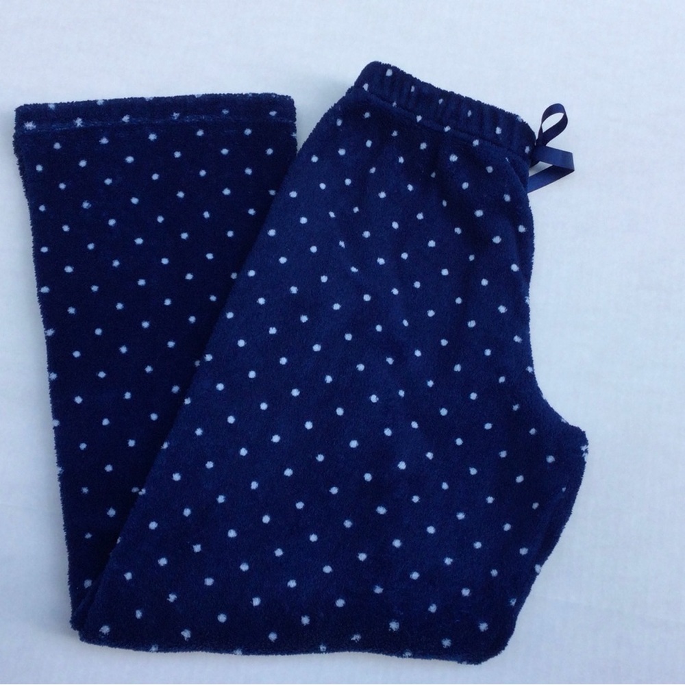 Isotoner Size Small Womens Fleece Navy w/White Dots Pajama Pants